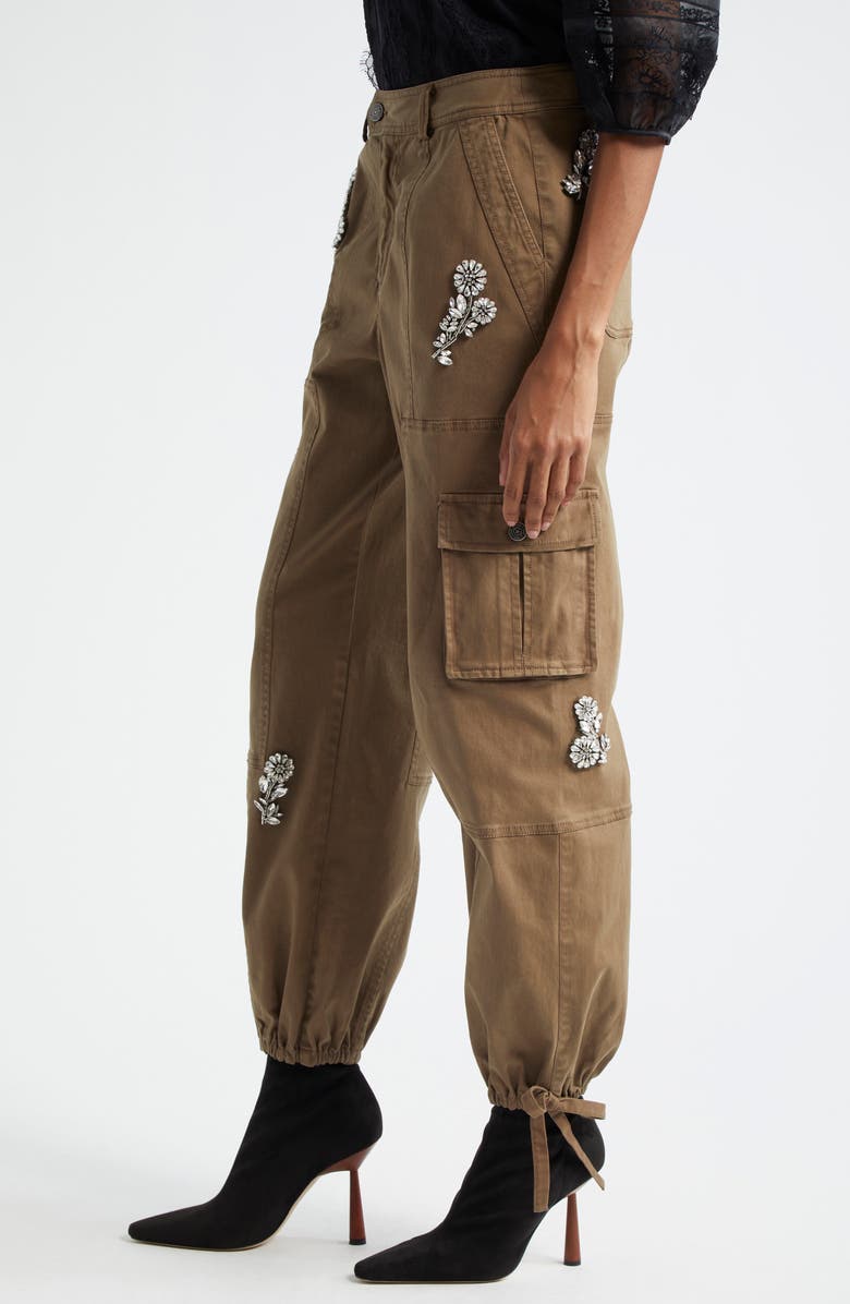 Cinq à Sept Crystal Chrysanthemum Zola Cargo Pants, Alternate, color, Olive