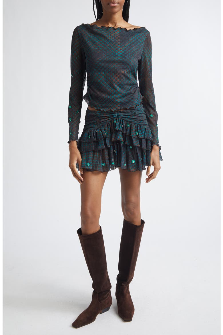 Kaia Check Tiered Chiffon Miniskirt, Alternate, color, BLUE MULTI