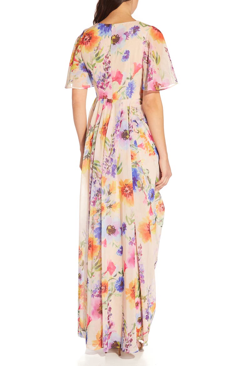 Floral Print Chiffon Gown, Alternate, color, PRALINE MULTI