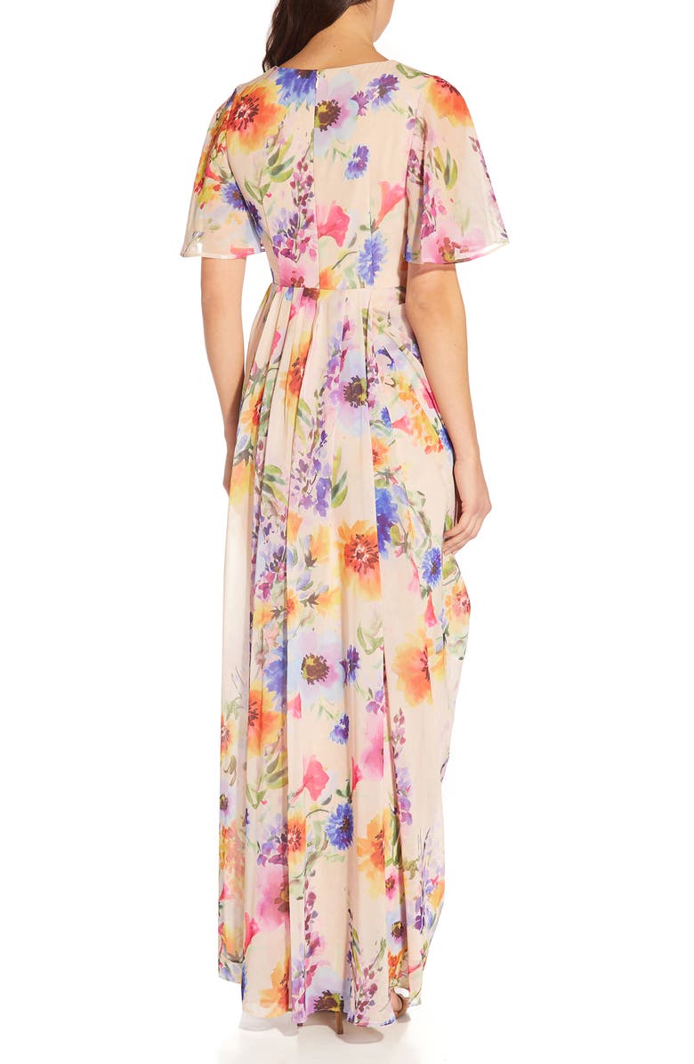 Adrianna Papell Floral Print Chiffon Gown, Alternate, color,