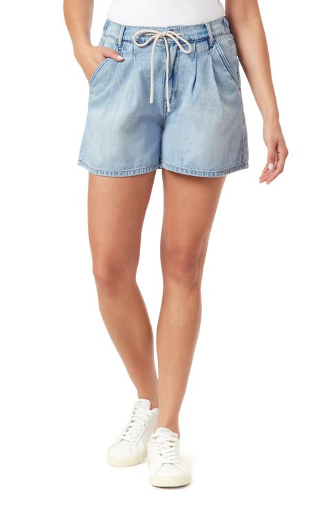 High Rise Pleated Denim Shorts