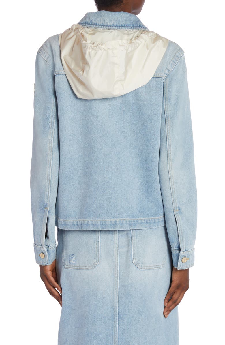 Moncler Melissa Mixed Media Hooded Denim Jacket, Alternate, color, 