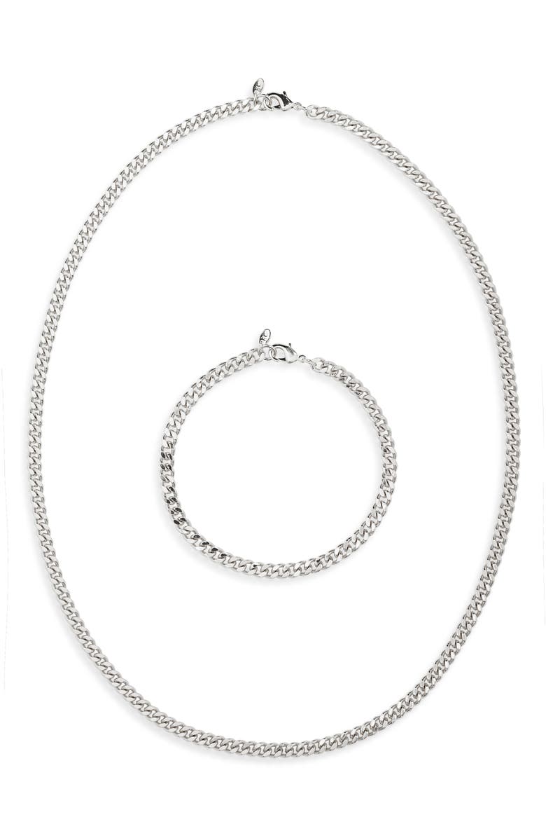 Argento Vivo Sterling Silver Men's Curb Chain Necklace & Bracelet Set, Main, color, Silver