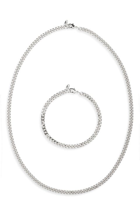 Men's Curb Chain Necklace & Bracelet Set