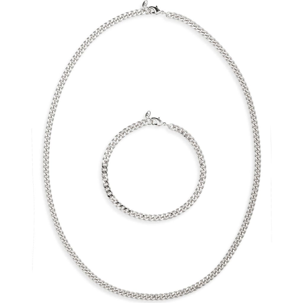Argento Vivo Curb Chain Necklace & Bracelet Set In Gray