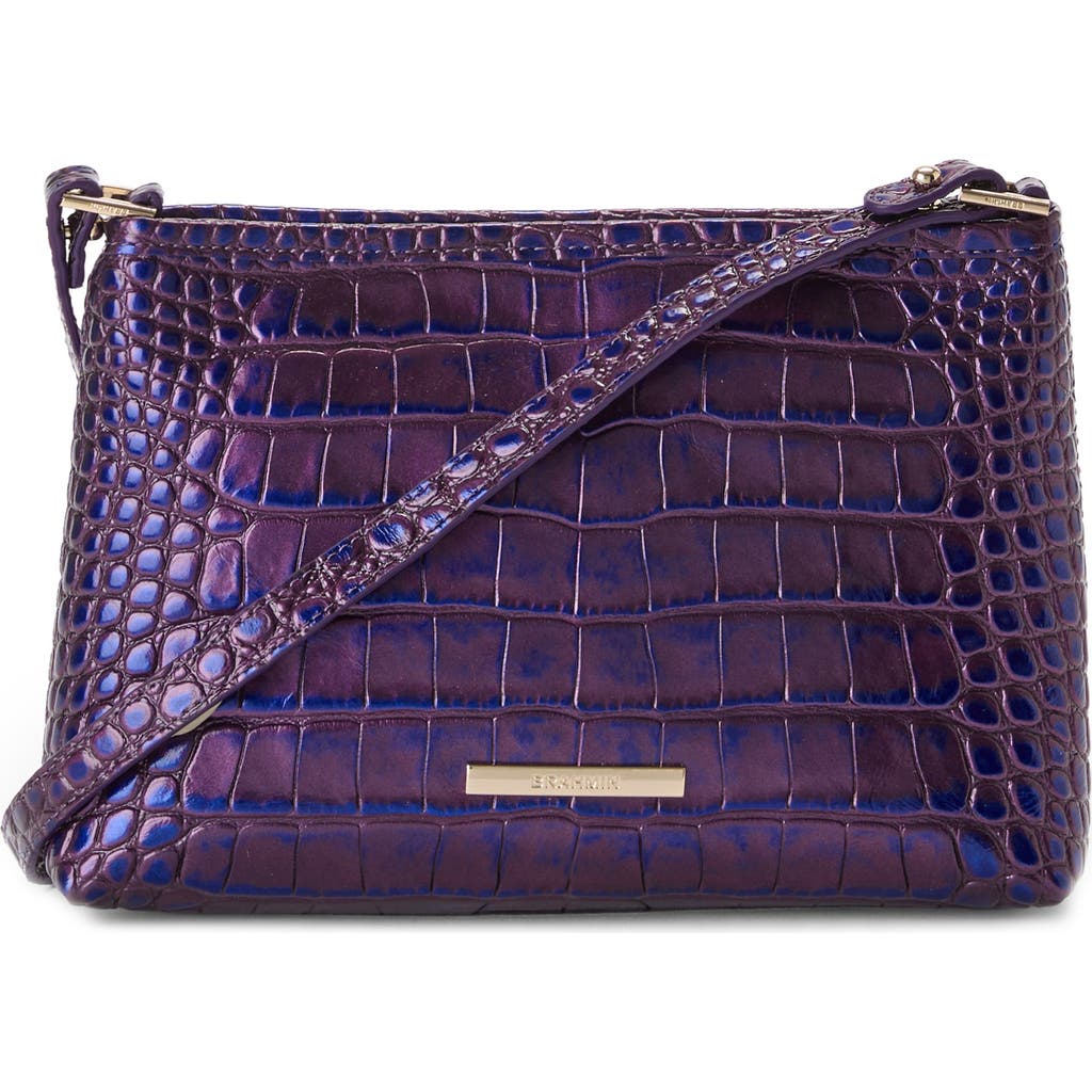 Brahmin Lorelei Croc Embossed Leather Shoulder Bag In Purple