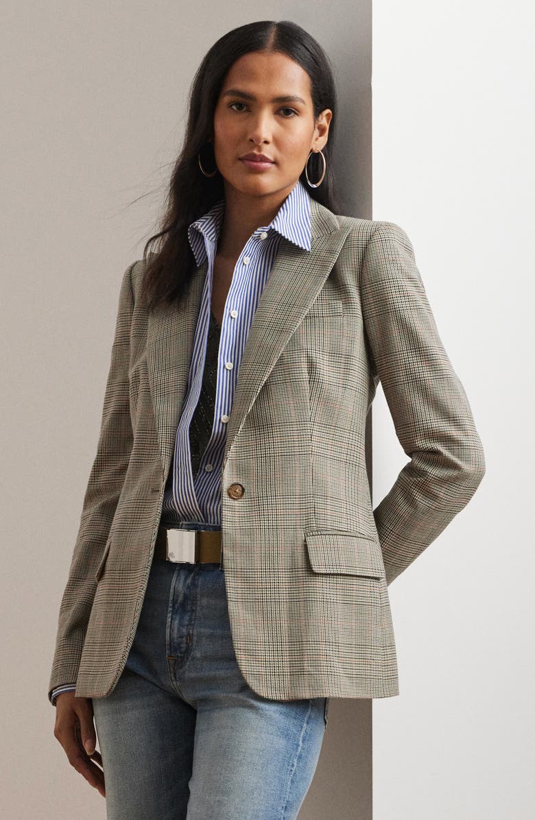 Lauren Ralph Lauren Glen Plaid Cotton Blend Twill Blazer, Alternate, color, Navy/ Tan Multi