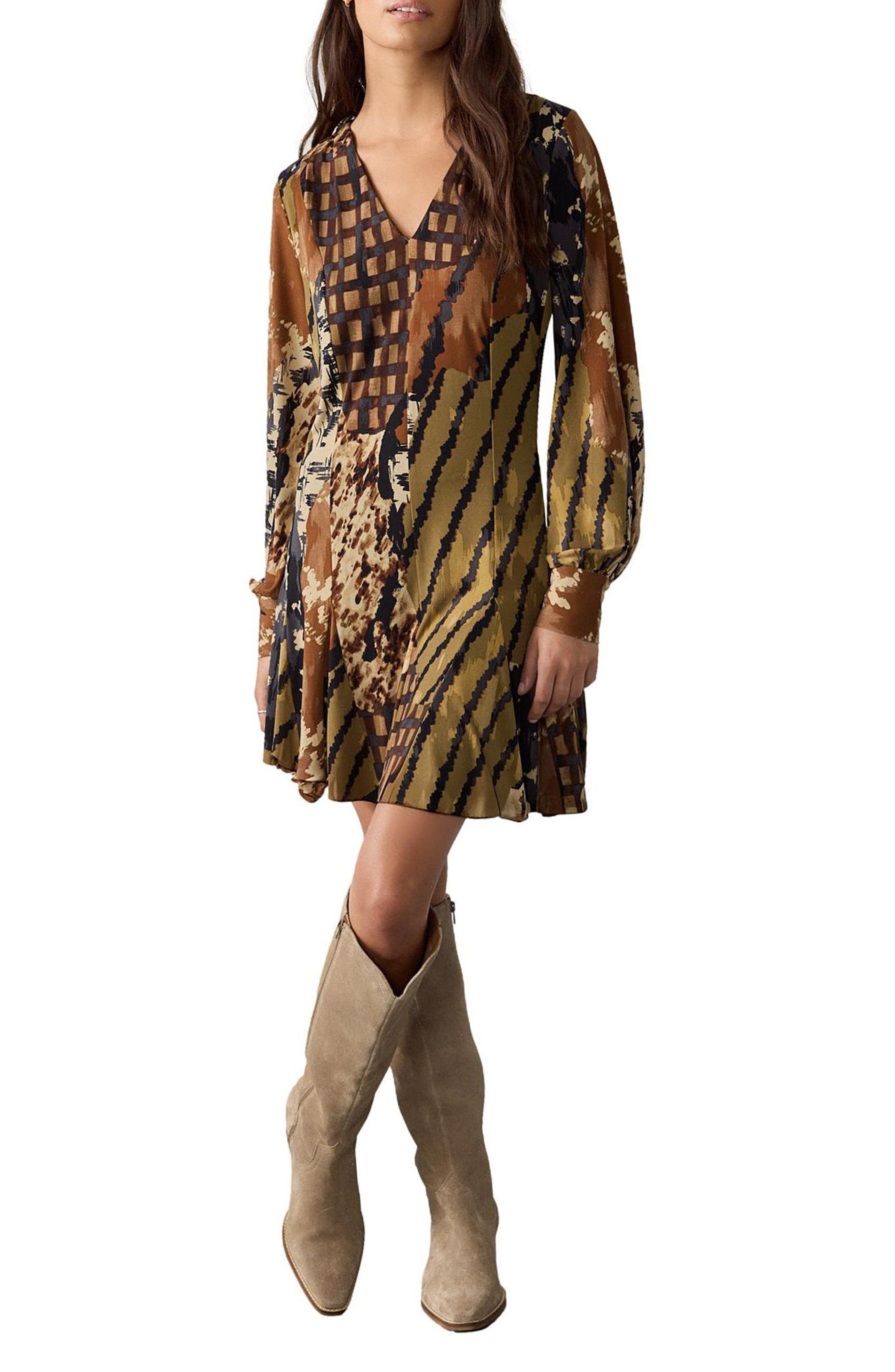 Mix Print Long Sleeve Minidress