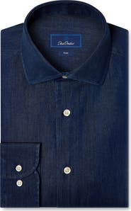 David Donahue Trim Fit Cotton Denim Dress Shirt