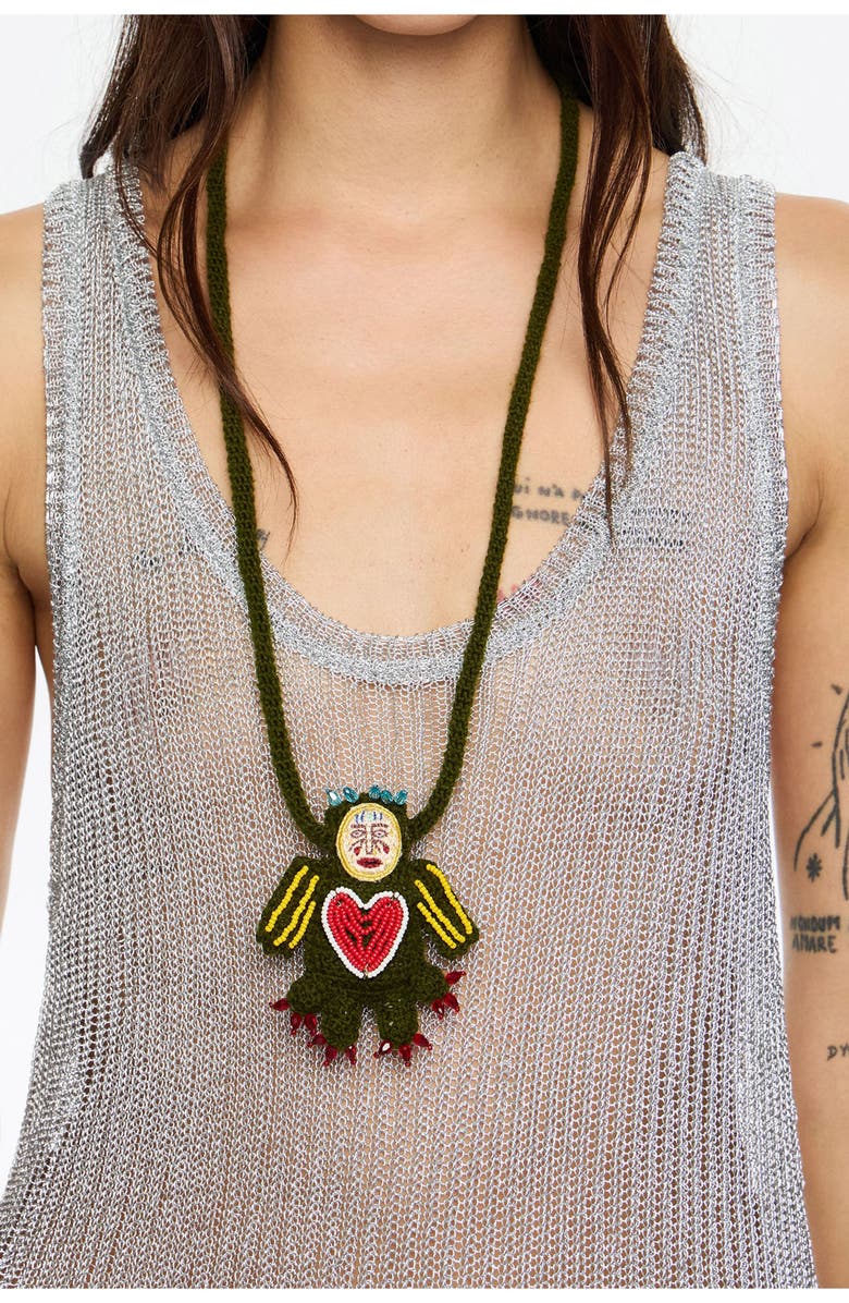Bimba y Lola Embroidered Mask Necklace, Alternate, color, Green