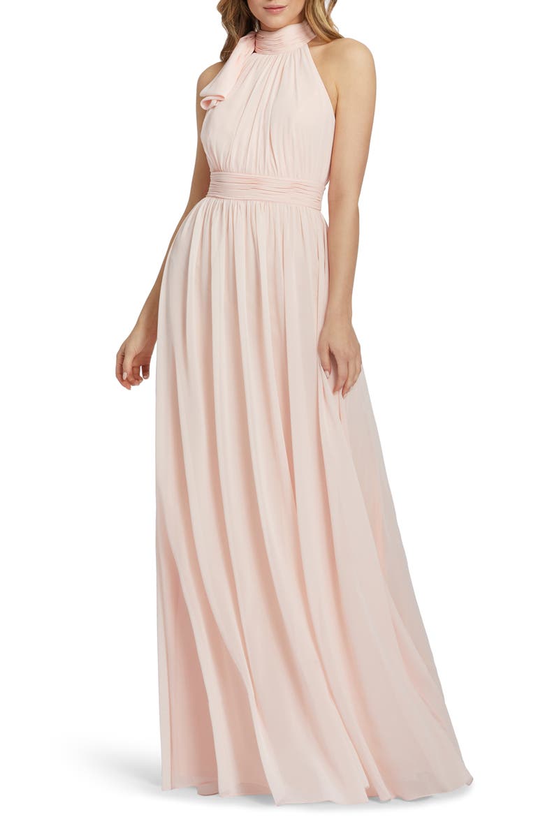 A Line Chiffon Halter Neck Evening Gown, Main, color, BLUSH