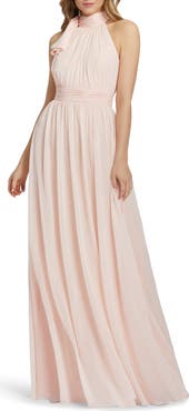 Ieena for Mac Duggal A Line Chiffon Halter Neck Evening Gown