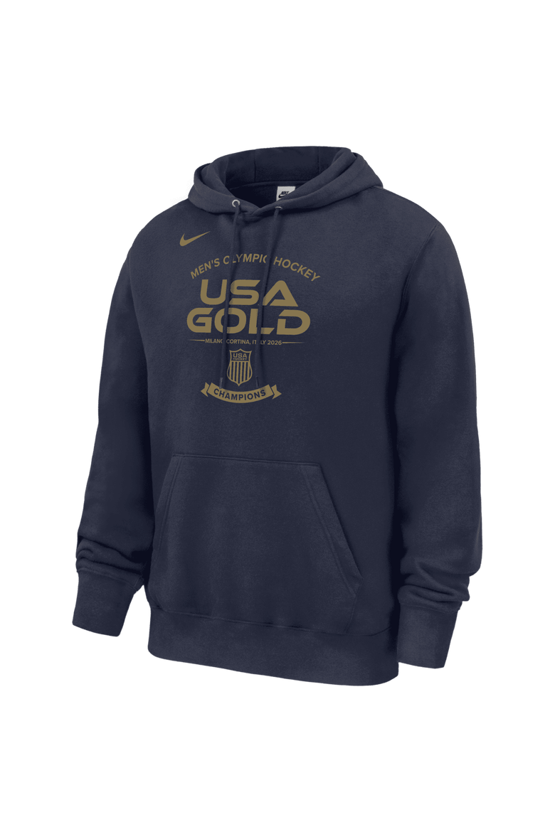 Men's Nike Navy Men's USA Hockey 2026 Winter Olympics Gold Medal Roster Club Fleece Hoodie, Alternate, color, Navy