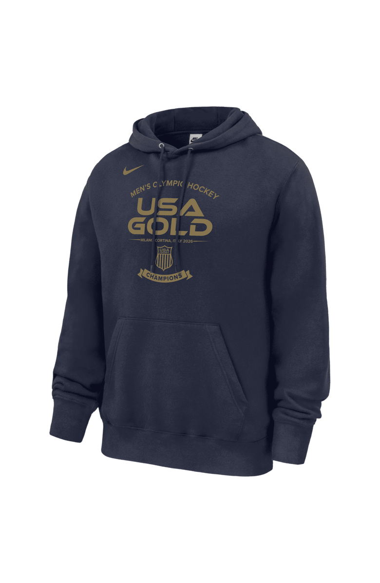 Nike Men's Nike Navy Men's USA Hockey 2026 Winter Olympics Gold Medal Roster Club Fleece Hoodie, Alternate, color, Navy