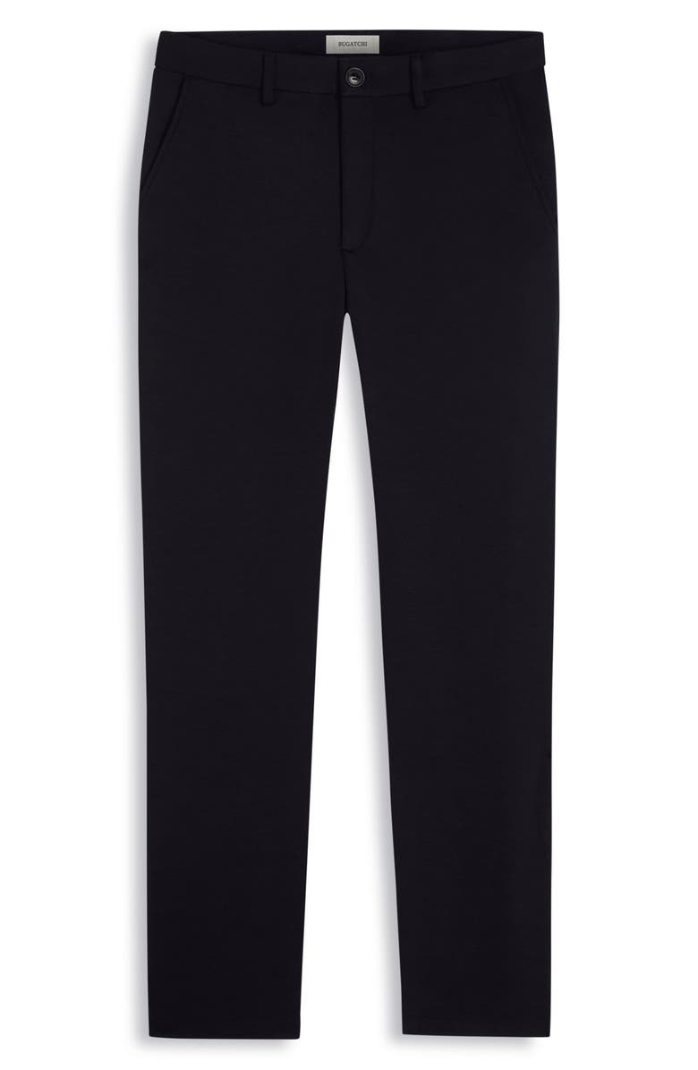 Bugatchi Slim Tailored Fit Flat Front Soft Touch Knit Dress Pants, Alternate, color, Black