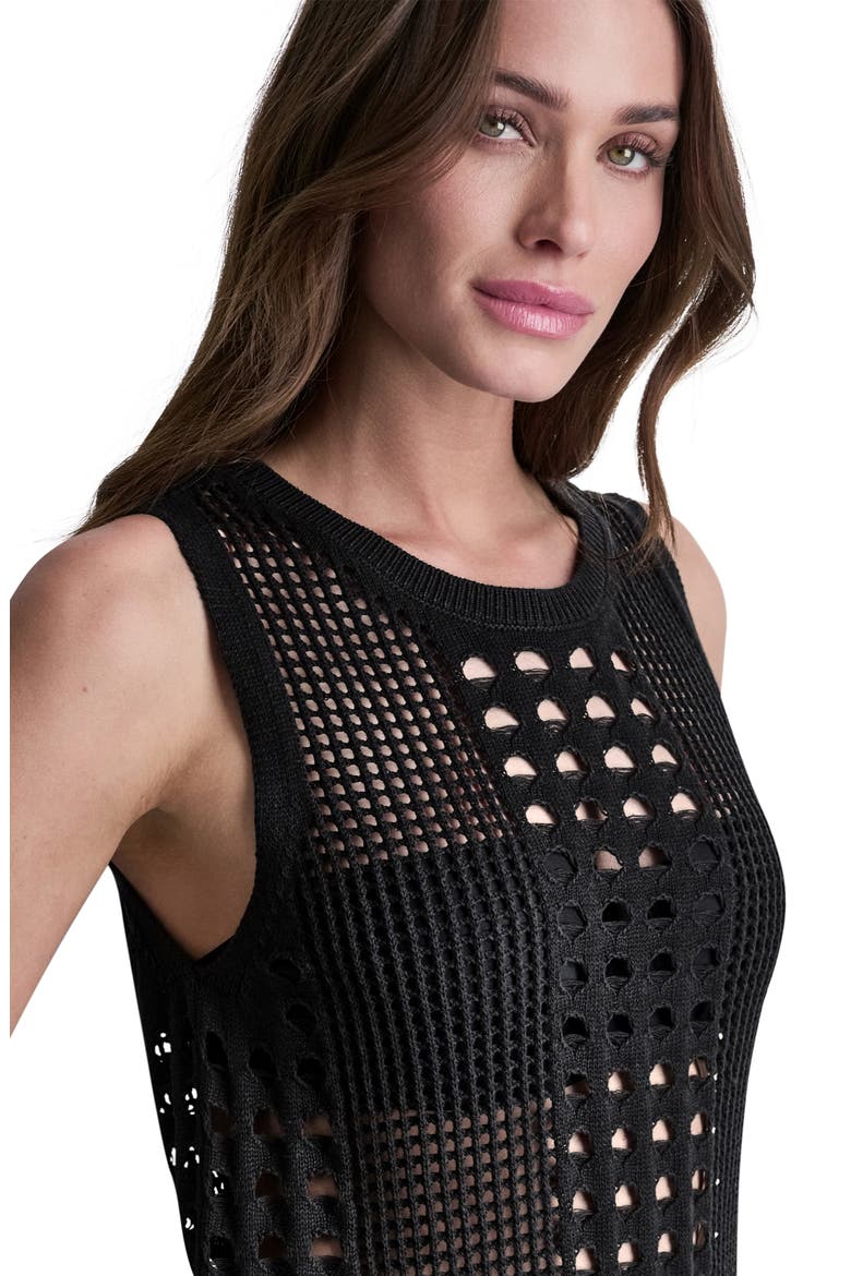Mixed Open Stitch Sleeveless Cover Up Dress, Alternate, color, BLACK