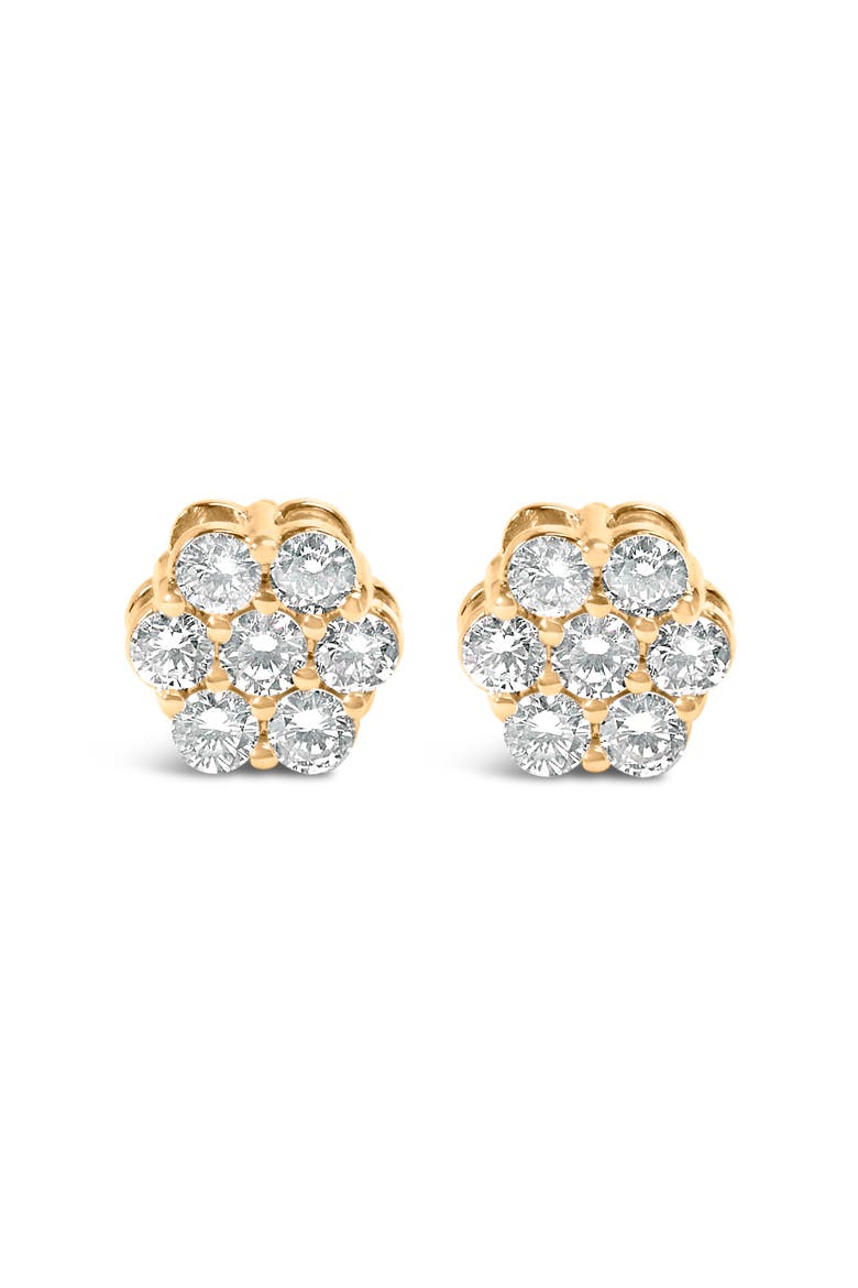 14K Yellow Gold 3/4 Ct 7 Stone Floral Cluster Diamond Stud Earrings, Main, color, Yellow
