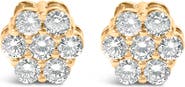 Haus of Brilliance 14K Yellow Gold 3/4 Ct 7 Stone Floral Cluster Diamond Stud Earrings