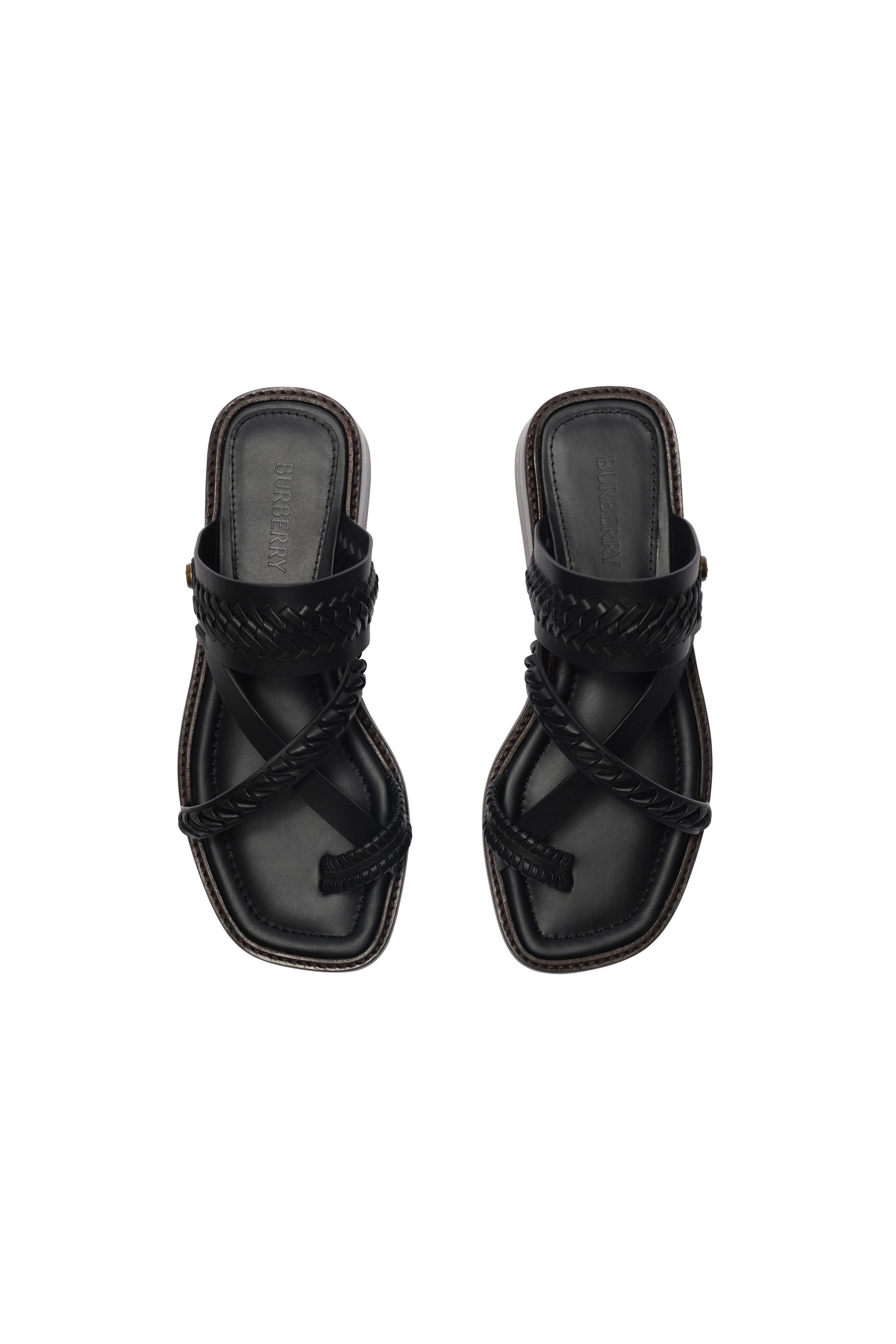 Burberry Leather Baez Sandals, Alternate, color, Black