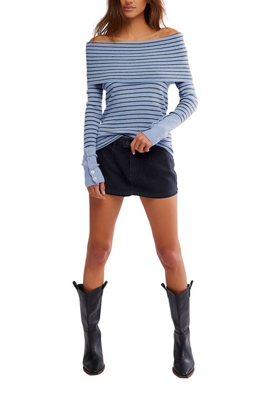 Free People Evergreen Off The Shoulder Sweater In Blue
