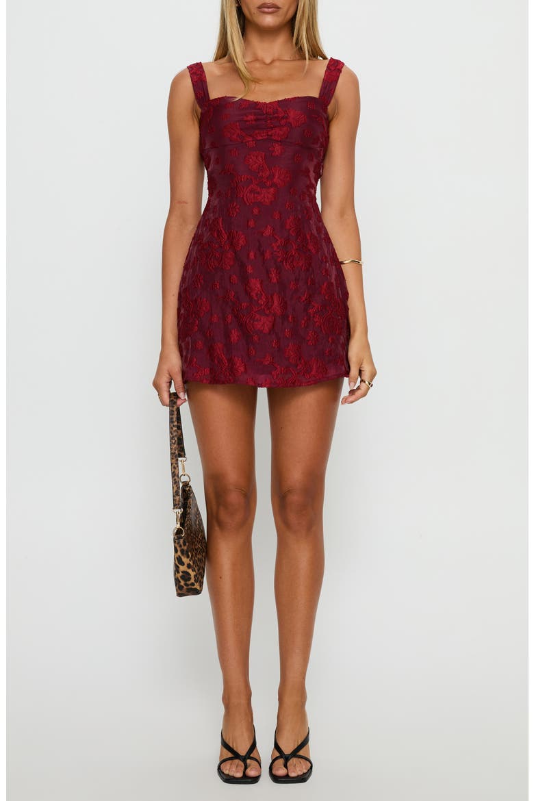Mcbeath Floral Jacquard Minidress, Main, color, BURGUNDY BURNOUT
