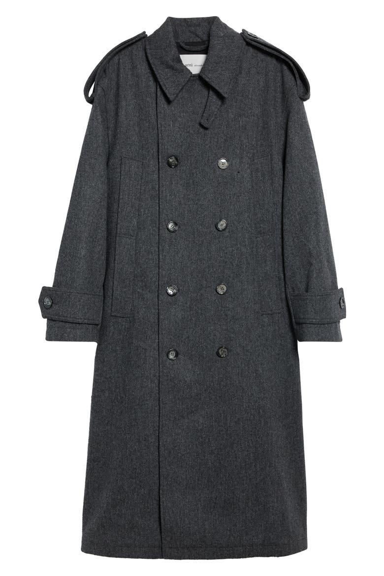 Heathered Wool Trench Coat, Main, color, GRIS CARBONE