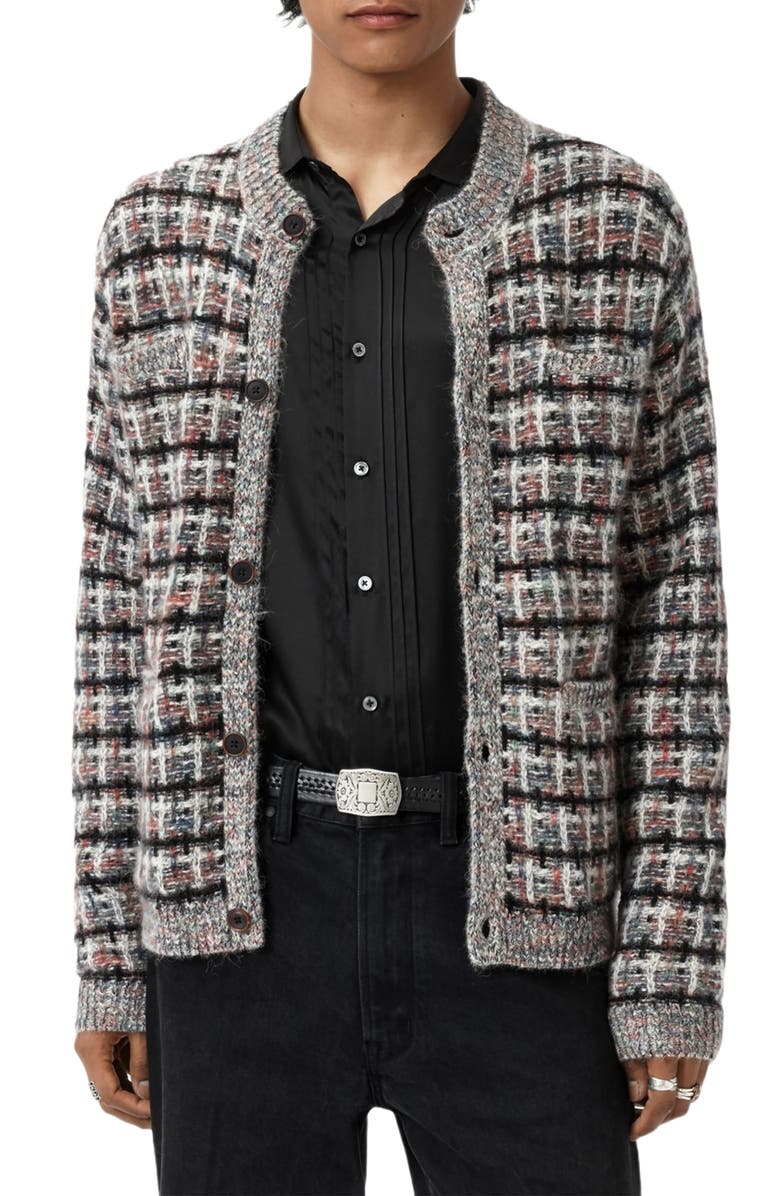 John Varvatos Geometric Pattern Wool & Cashmere Cardigan, Main, color, Smoked Pearl Grey