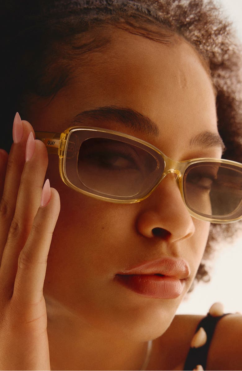 QUAY Vibe Check 35mm Gradient Small Square Sunglasses, Alternate, color, Daffodil/ Sepia