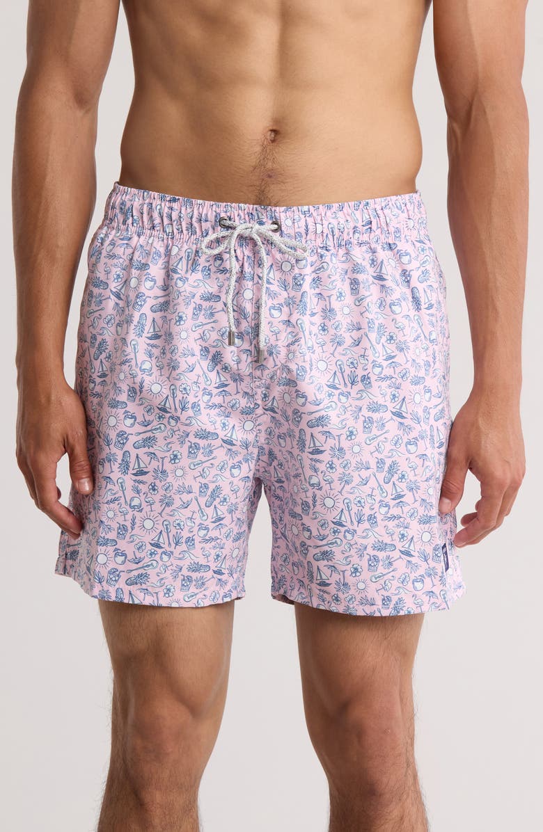 Vintage Summer Volley Swim Trunks, Main, color, Pink