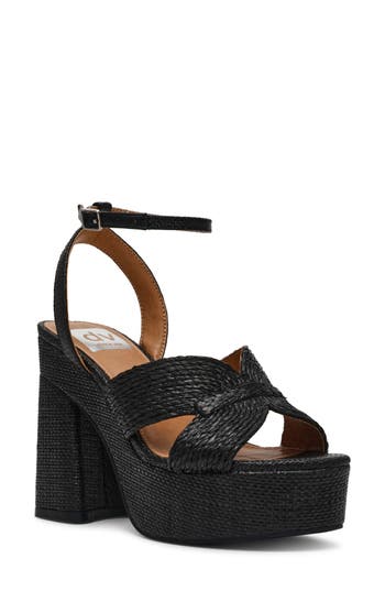 Dolce Vita Dv By Waylan Raffia Platform Ankle Strap Sandal In Black
