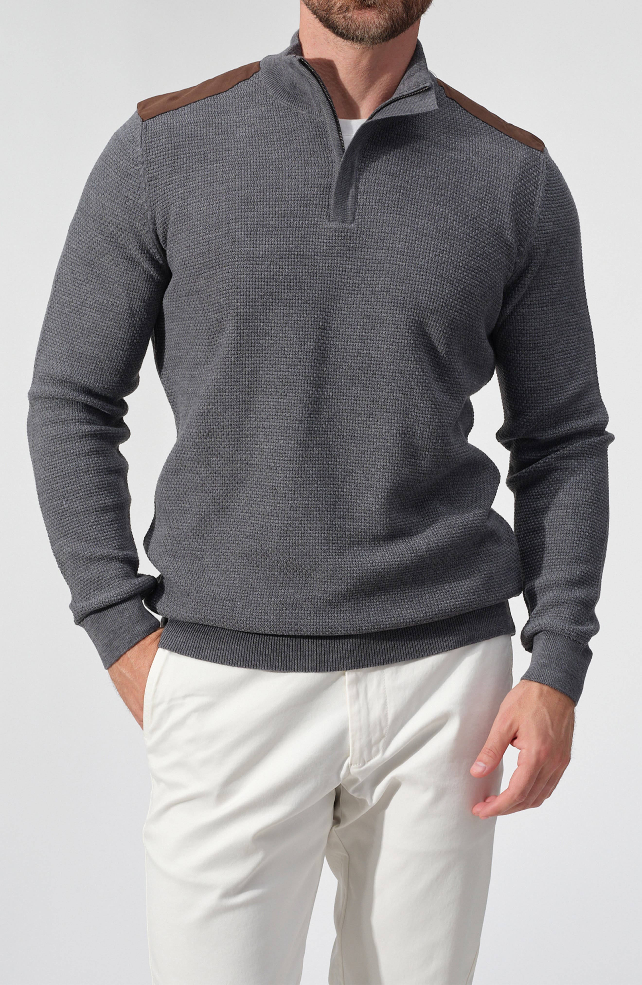 STUDIO GARNET LOS ANGELES Faux Suede Trim Quarter Zip Pullover