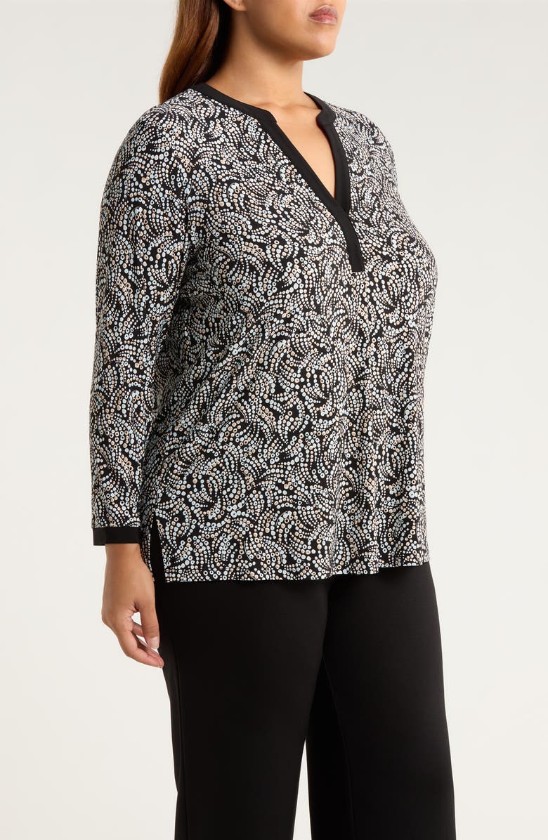 AK ANNE KLEIN Split Neck Tunic, Alternate, color, Anne Black Mutli