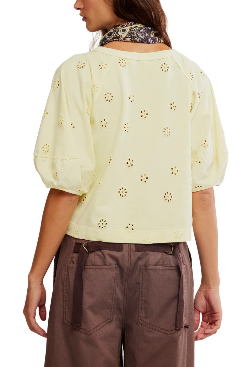 Jessie Eyelet Puff Sleeve Top, Alternate, color, LEMON WATER COMBO