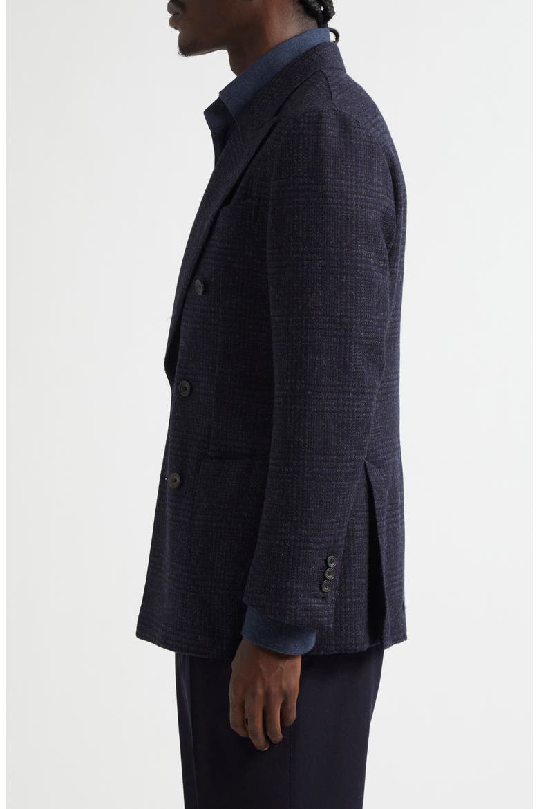 Unstructured Double Breasted Plaid Wool Sport Coat, Alternate, color, NAVY CHECK