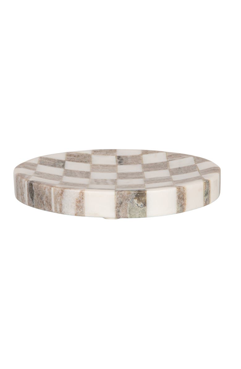 Storied Home Round Marble Checkered Cheese and Serving Tray, Buff Color and White, Alternate, color, 