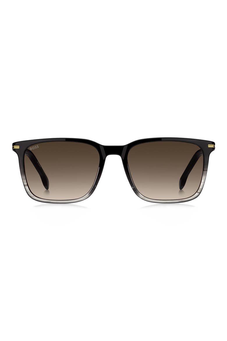 55mm Rectangular Sunglasses, Main, color, BLACK SHADED GREY/ BROWN SF