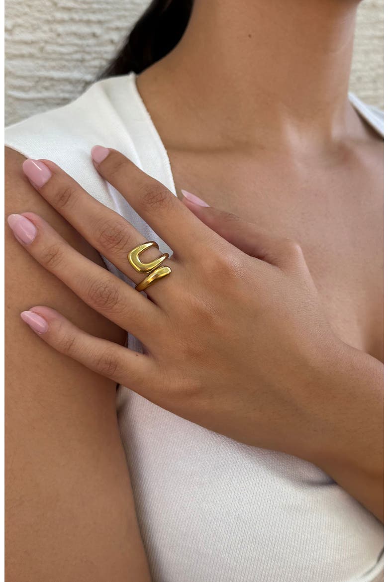 18K Gold Plated Stainless Steel Bypass Ring, Alternate, color, GOLD