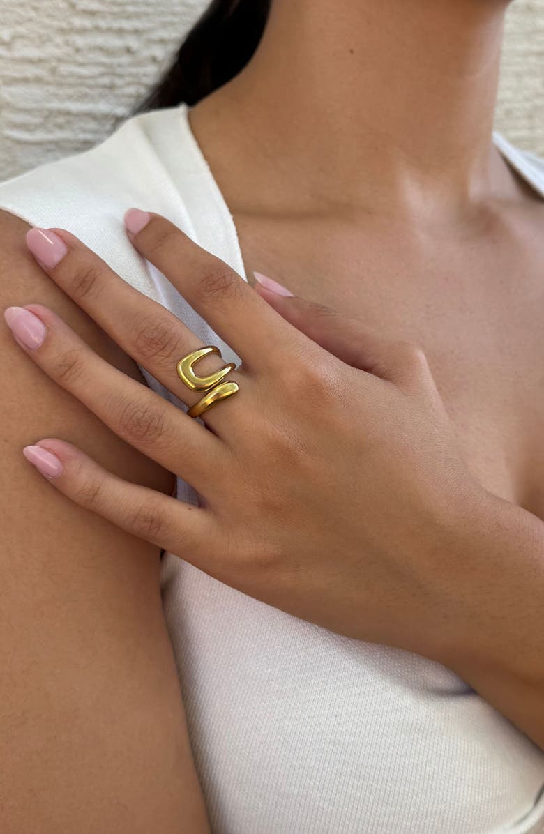 Adornia 18K Gold Plated Stainless Steel Bypass Ring, Alternate, color, Gold