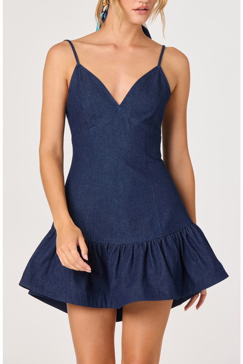 Kyndal Denim Drop Waist Minidress, Alternate, color, DARK DENIM