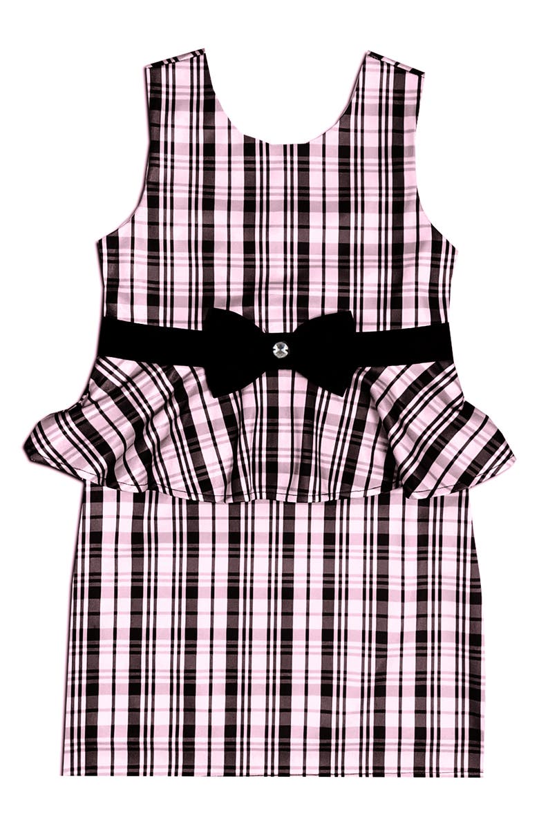 JOE-ELLA Kids' Plaid Peplum Party Dress, Main, color, Pink