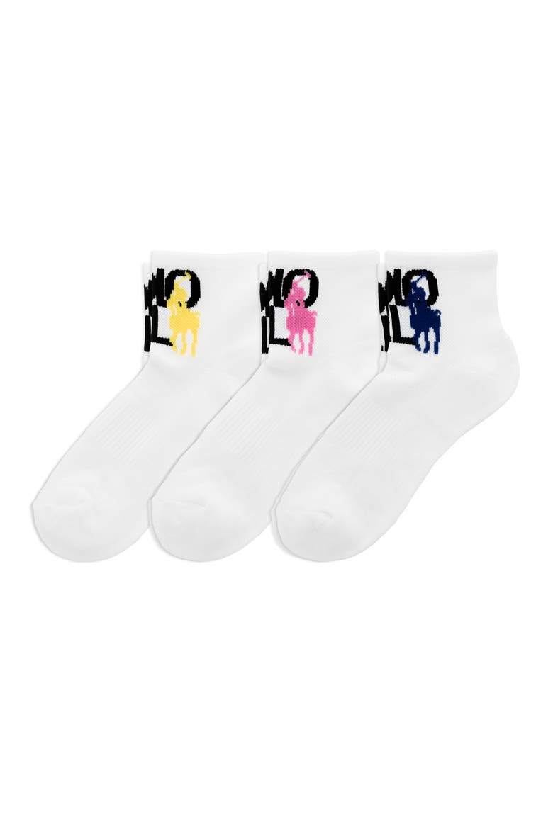 Assorted 3-Pack Pony Logo Quarter Socks, Main, color, WHITE MULTI