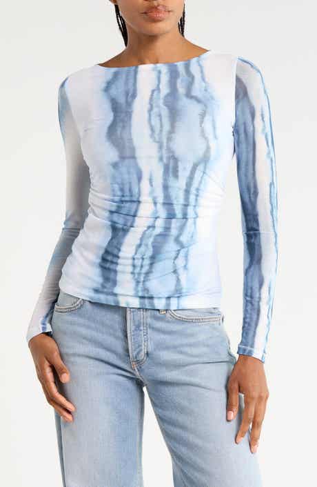 Ruched Mesh Long Sleeve Top
