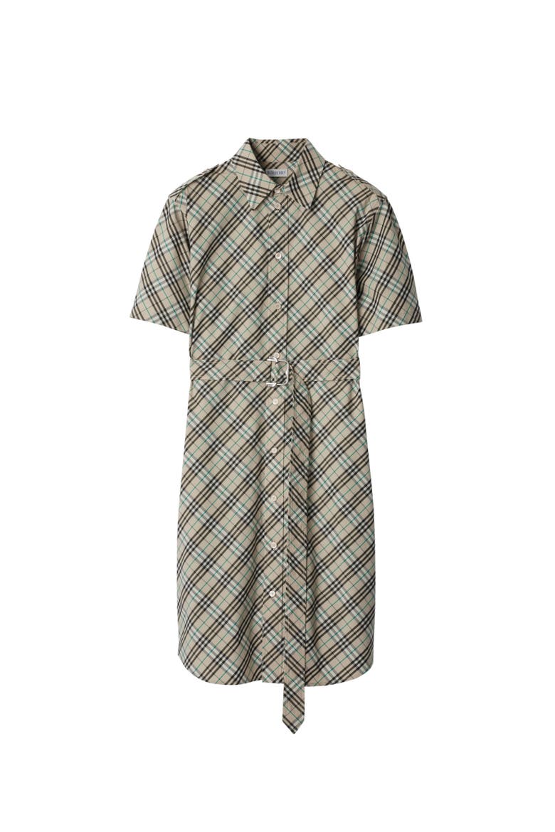 Check Cotton Shirt Dress, Alternate, color, Husk
