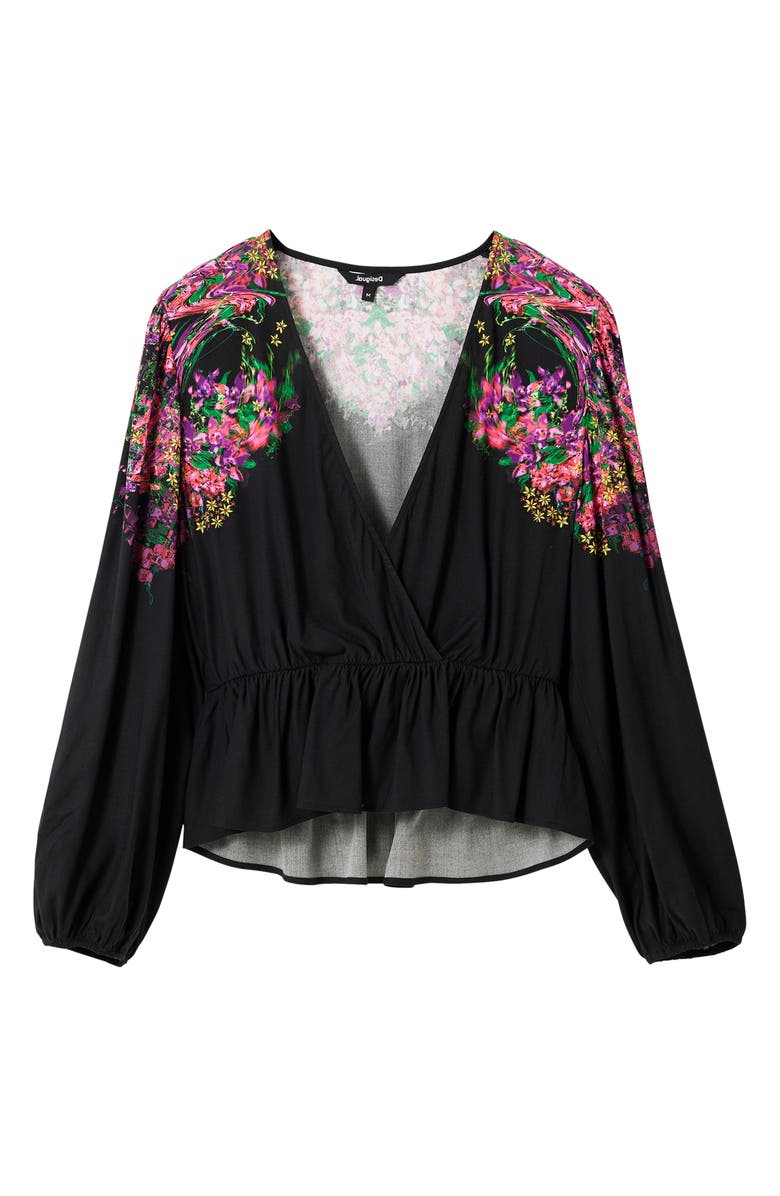 Desigual Blus Lorna Floral Print Peplum Top, Alternate, color, 