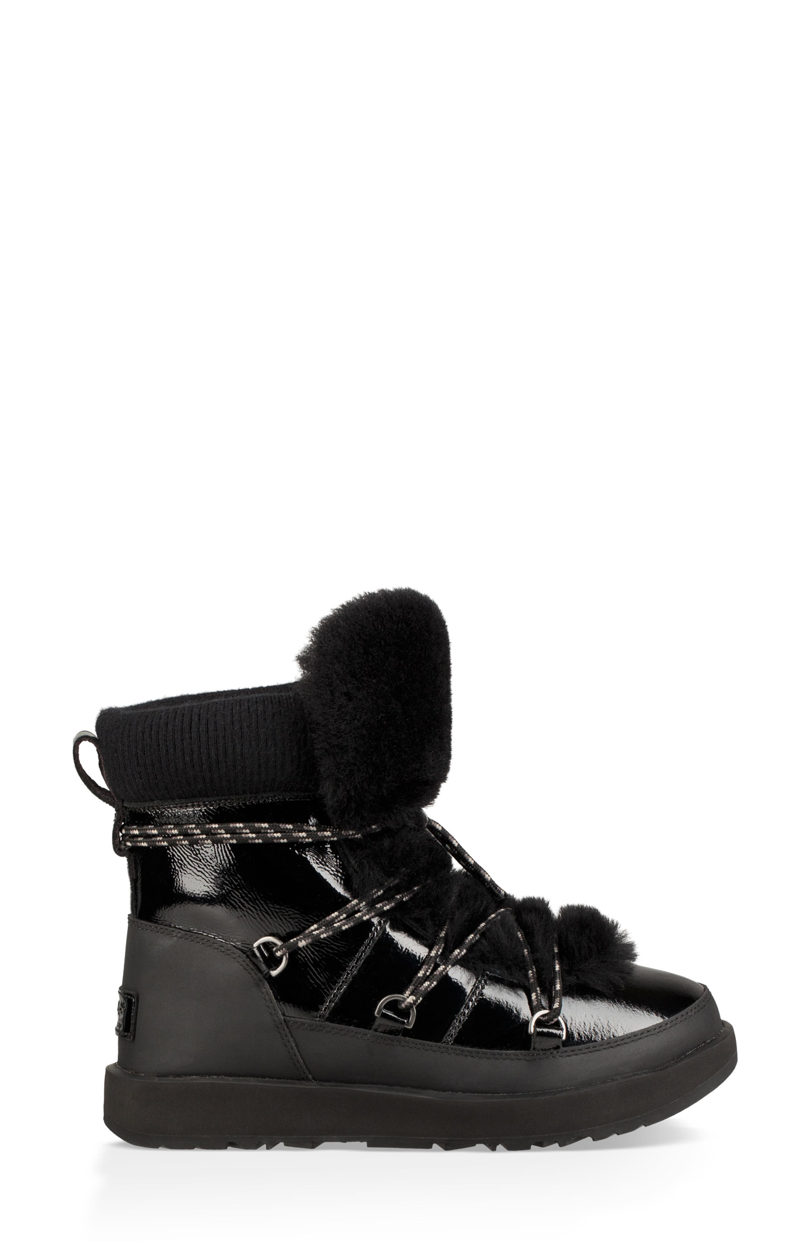 Highland Genuine Shearling Waterproof Bootie, Alternate, color, BLACK LEATHER