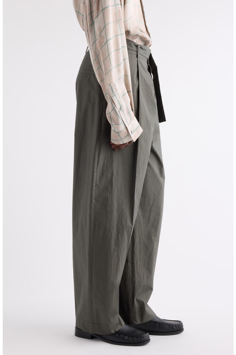 Pasoro Cinz Belted Washed Cotton Poplin Pants, Alternate, color, DARK GREEN