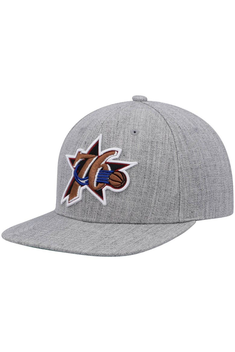 Men's Mitchell & Ness Heathered Gray Philadelphia 76ers Hardwood Classics Team 2.0 Snapback Hat, Main, color, Heather Gray