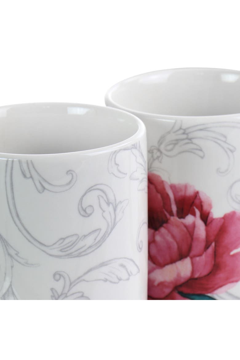 Peony 4 Piece 16 Ounce Fine Ceramic Mug Set in, Alternate, color, White and Pink