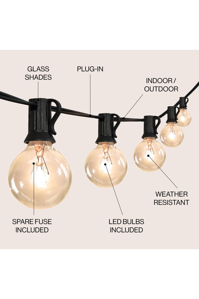 25-Light Indoor/Outdoor 25 ft. Contemporary Rustic Incandescent G40 Bistro Globe Bulb String Lights, Alternate, color, Black