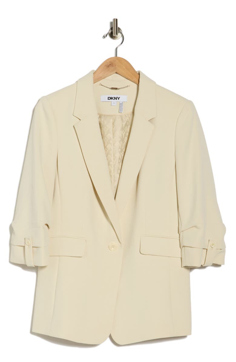 DKNY Aero Ruched Sleeve Crepe Blazer, Main, color, Ecru